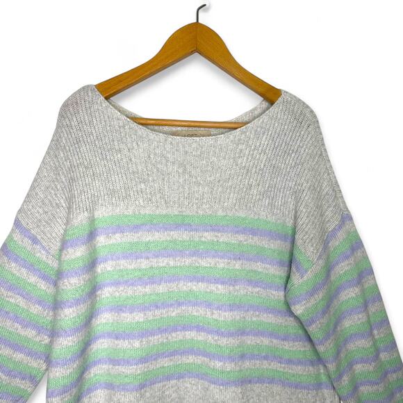 Ann Taylor LOFT Women's Striped Boat Neck Sweater XL Light Gray Mint Lavender - Picture 2 of 8